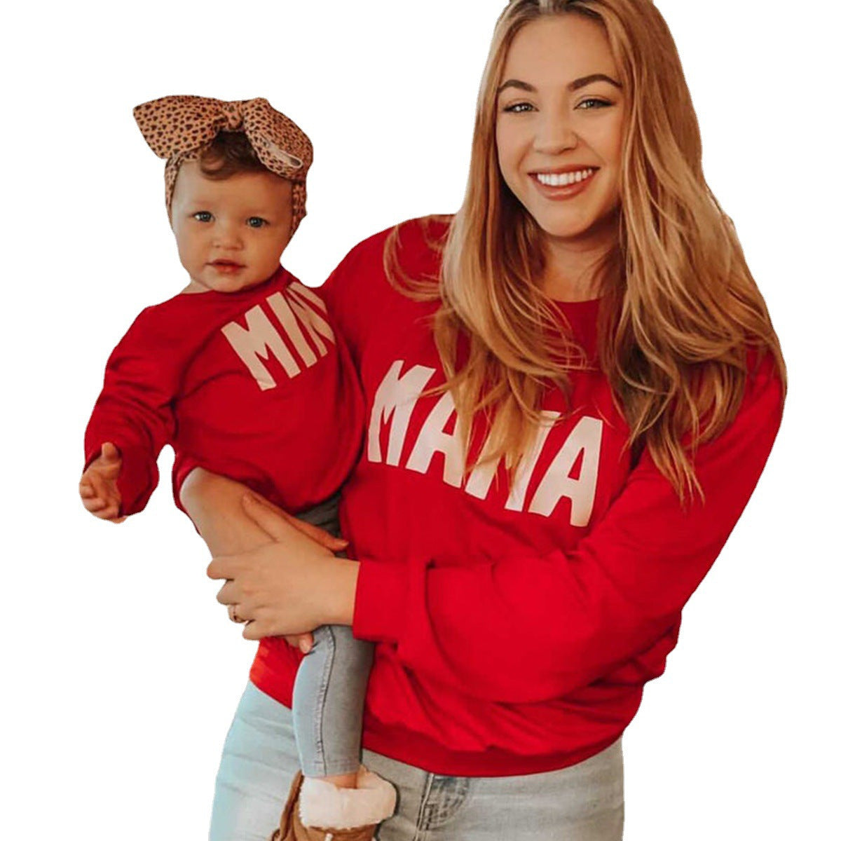 Family Matching Parent-child Print Round Neckline Mother-daughter Shirt