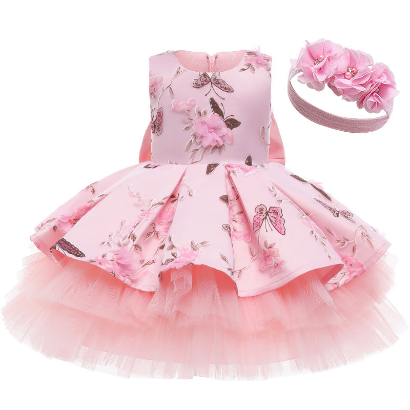Kid Baby Girl Butterfly Wedding Printed Princess Flower Casual Dresses
