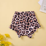 Summer Baby Girl Letter Print Short Sleeve Leopard Print 2 Pcs Sets