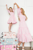 Family Matching Mother Daughter Floral Digital Print Pleated Square Dresses