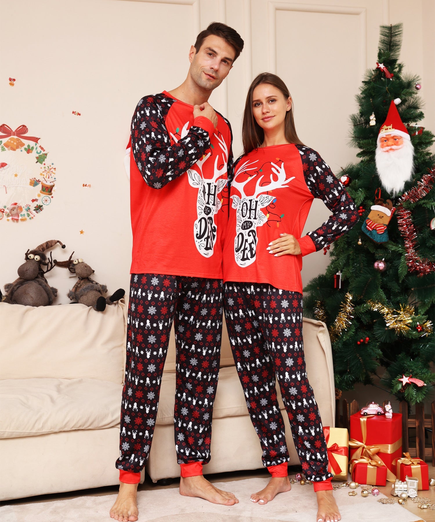 Family Letter Snowflake Little Deer Christmas Parent-child Homewear Pajamas