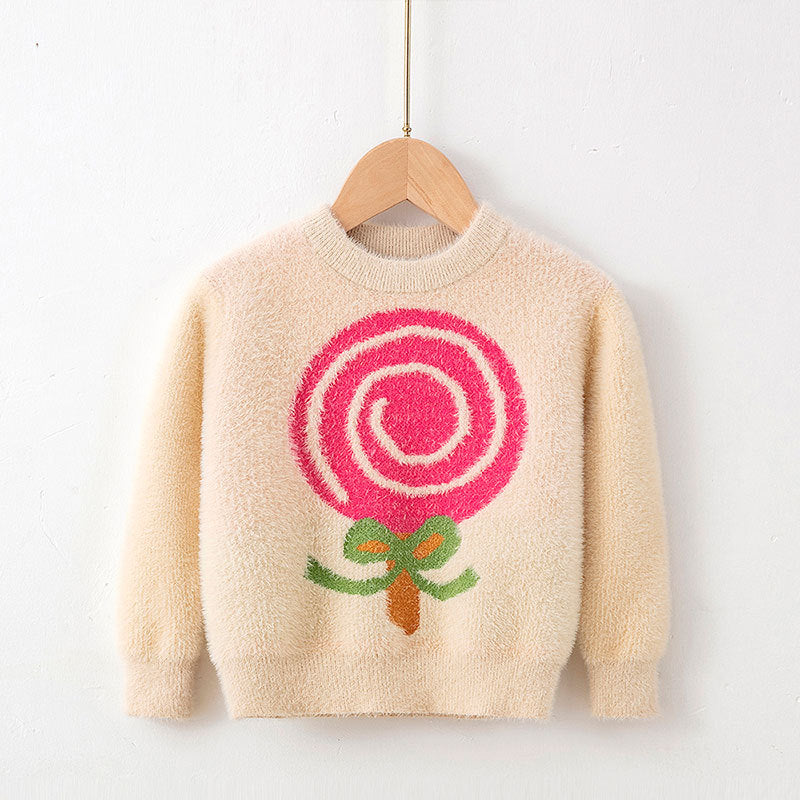 Kid Baby Girl Winter Mink Cashmere Pullover Sweater