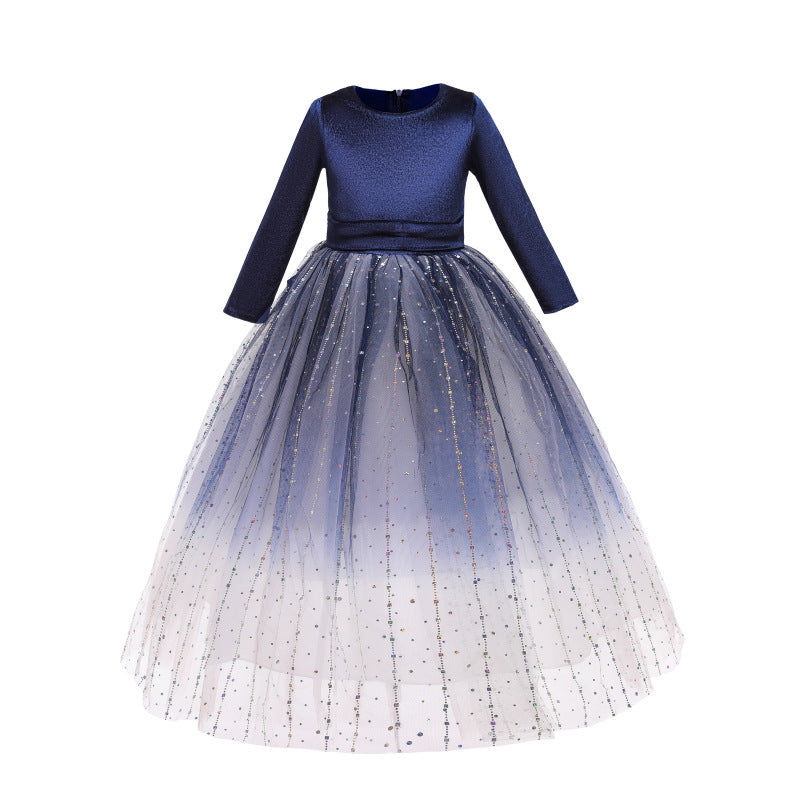 Kid Girl Long Sleeve Autumn Birthday Princess Piano Performance Dresses