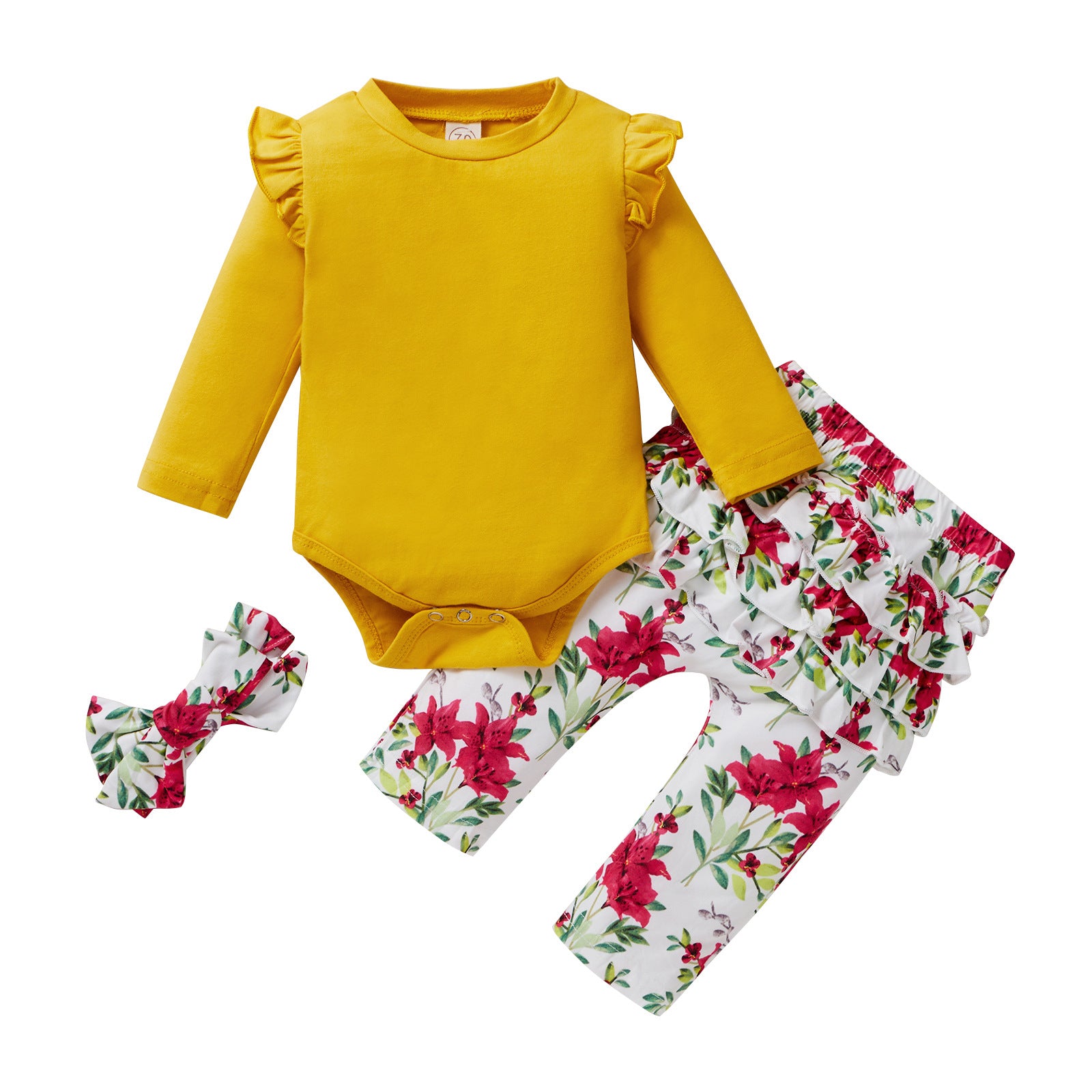 Baby Girl Long-sleeve Flower Print 2 Pcs Set