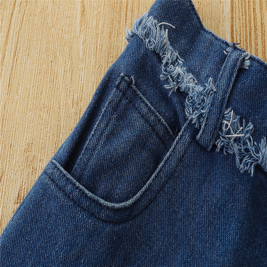 Kid Baby Girl Summer Fashion Mesh Puff Sleeve Letter Denim Sets 2pcs