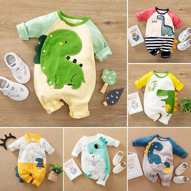 Baby Boys Premium 6 Dinosaur Pattern Bodysuit Romper