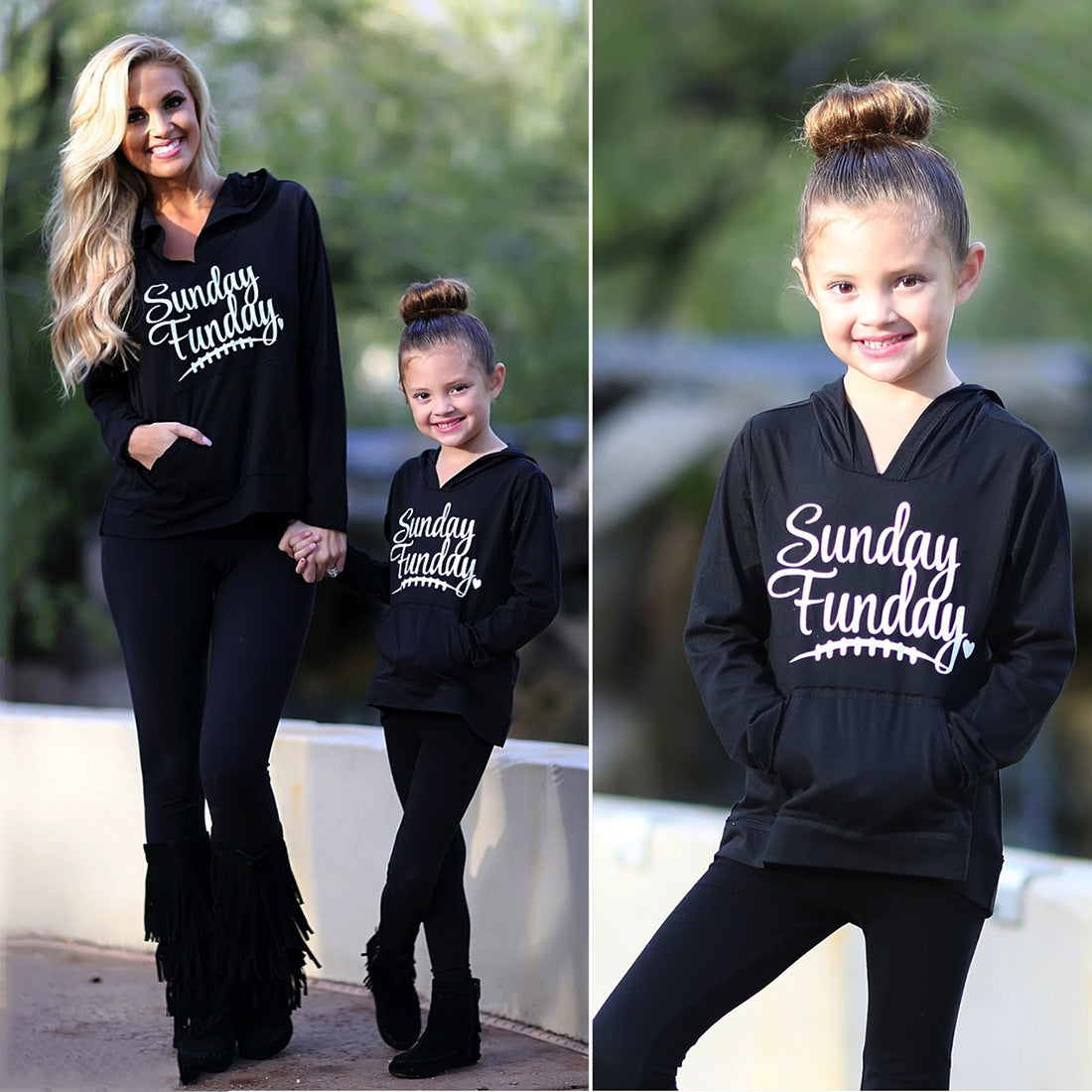 Family Matching Letter Print Hooded Parent-child Shirts