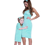 Family Matching Parent-child Stripes Tricolor Dress