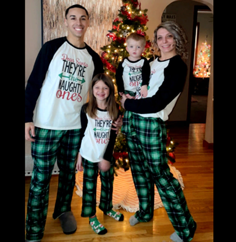 Family Parent-child Christmas Green Letter Digital Printing Pajamas