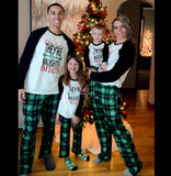 Family Parent-child Christmas Green Letter Digital Printing Pajamas