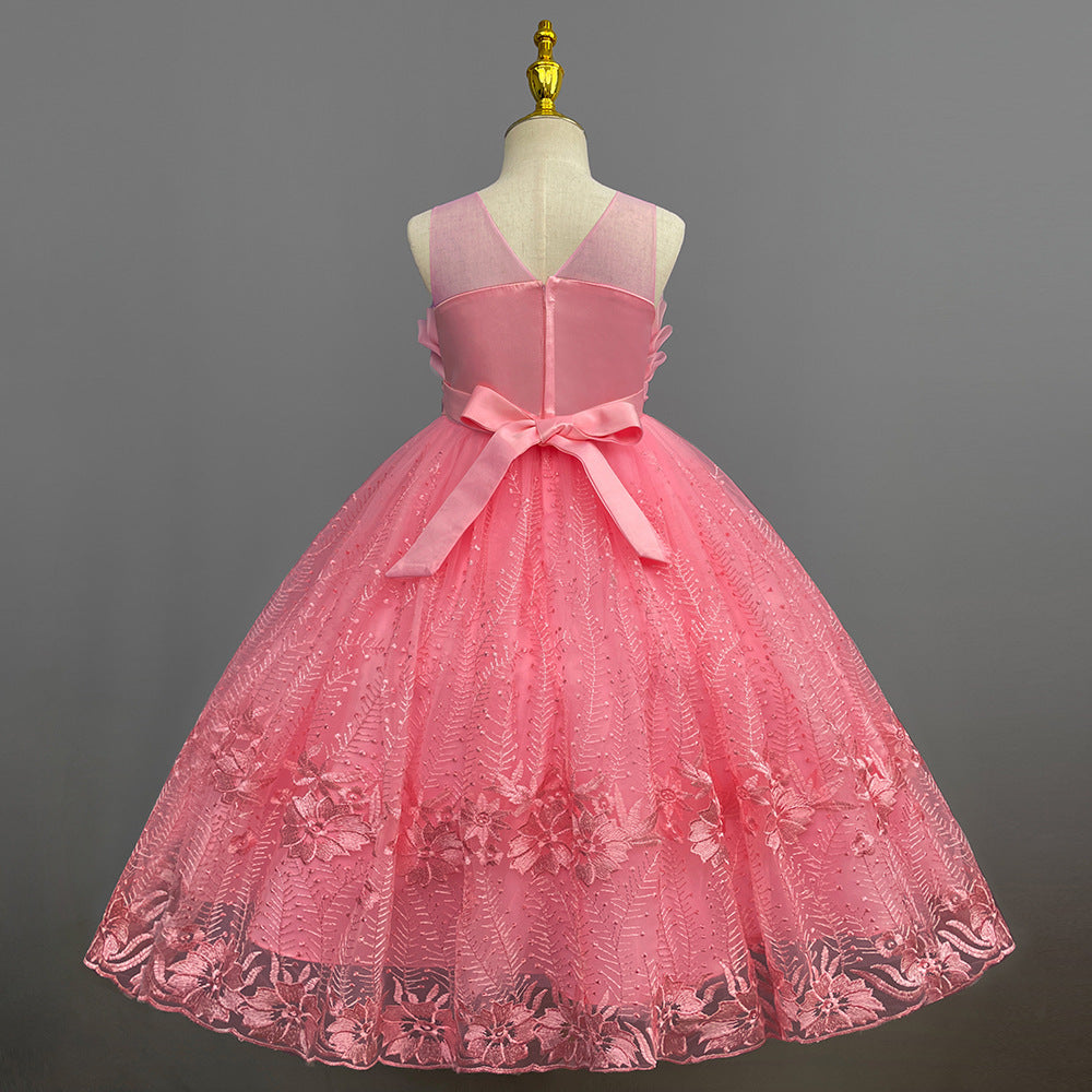 Kid Girl Princess Summer Flower Show Host Pompous Piano Performance Dresses