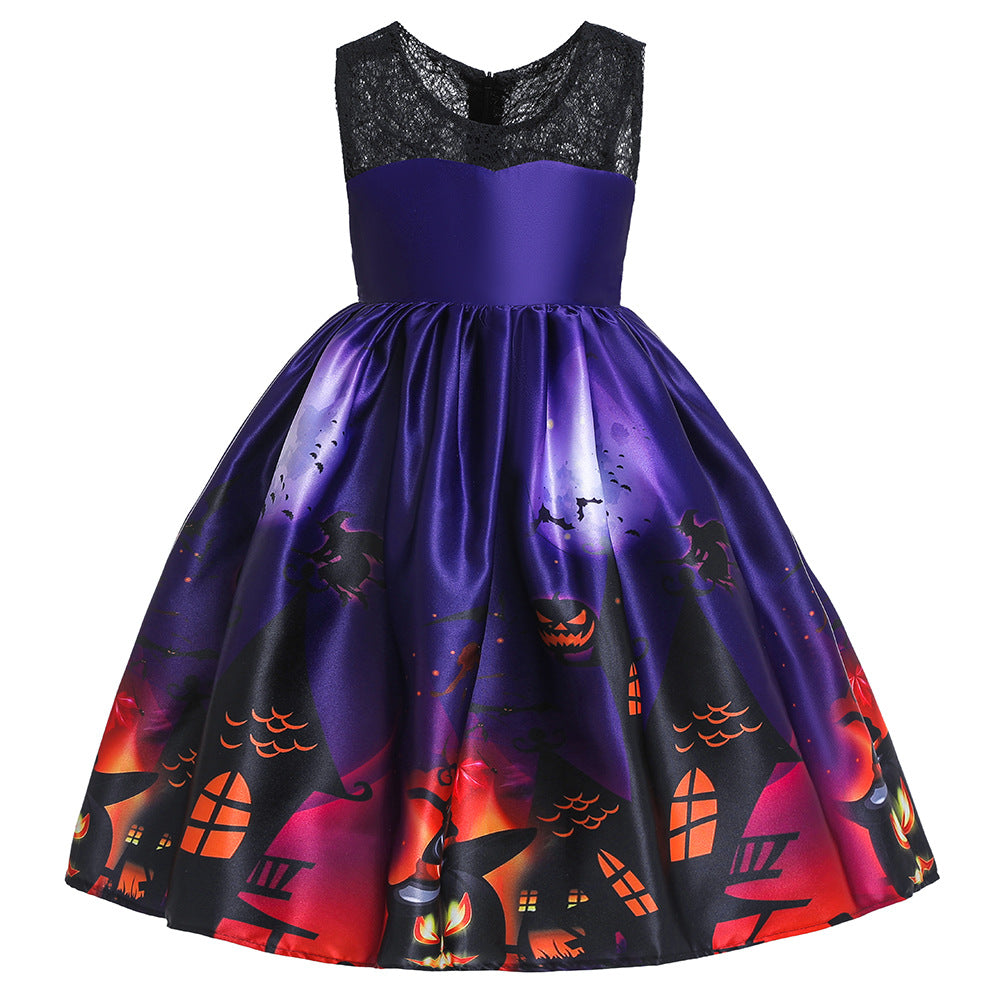 2-12T Kid Baby Girl Pumpkin Lantern Print Halloween Dress