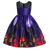 2-12T Kid Baby Girl Pumpkin Lantern Print Halloween Dress