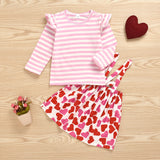 Kid Baby Girls Valentine's Day Stripe 2 Pcs Sets