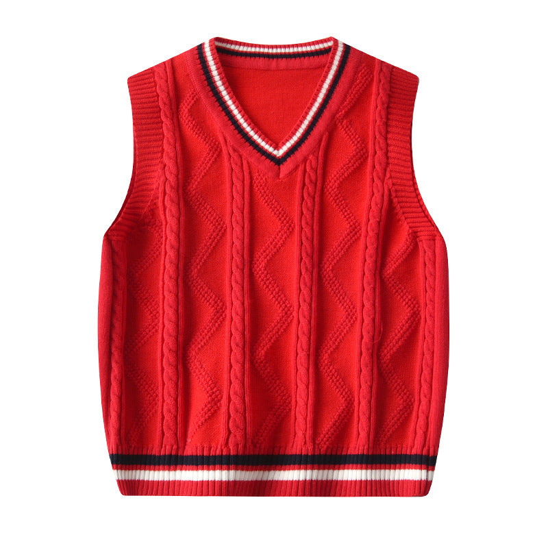 Kid Baby Boy Round Neck Jacquard Knit Waistcoat Pure Cotton Sweater Vest