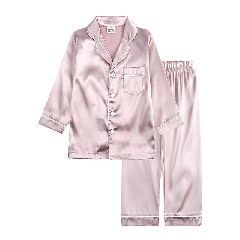Kid Baby Boy Girl Pajamas Silk Satin Solid Button-Down Nightgown Sleepwear