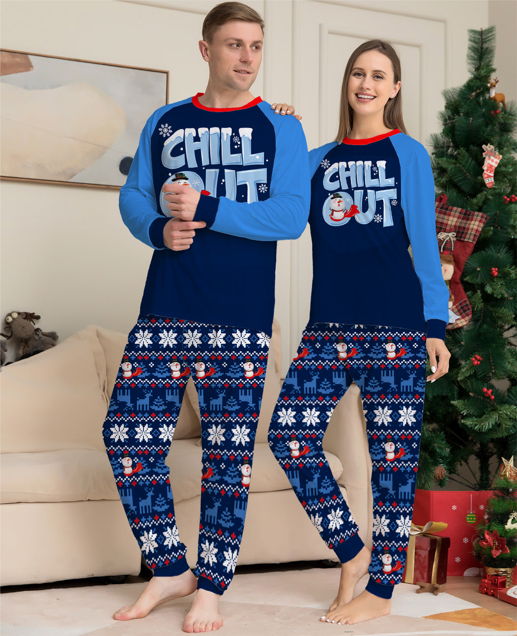Family Matching Snowman Christmas Parent-child Printed Pajamas