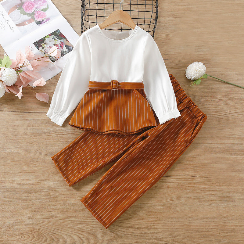 Kid Baby Girls Autumn Striped 2 Pcs Sets