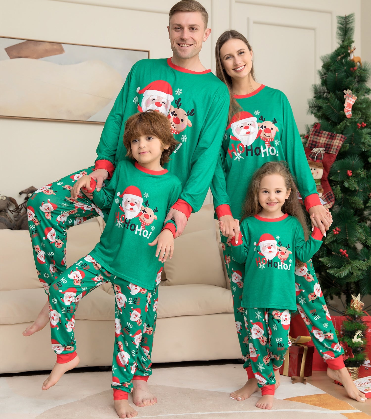 Family Christmas Home Santa Claus Print Parent Child Pajamas Set