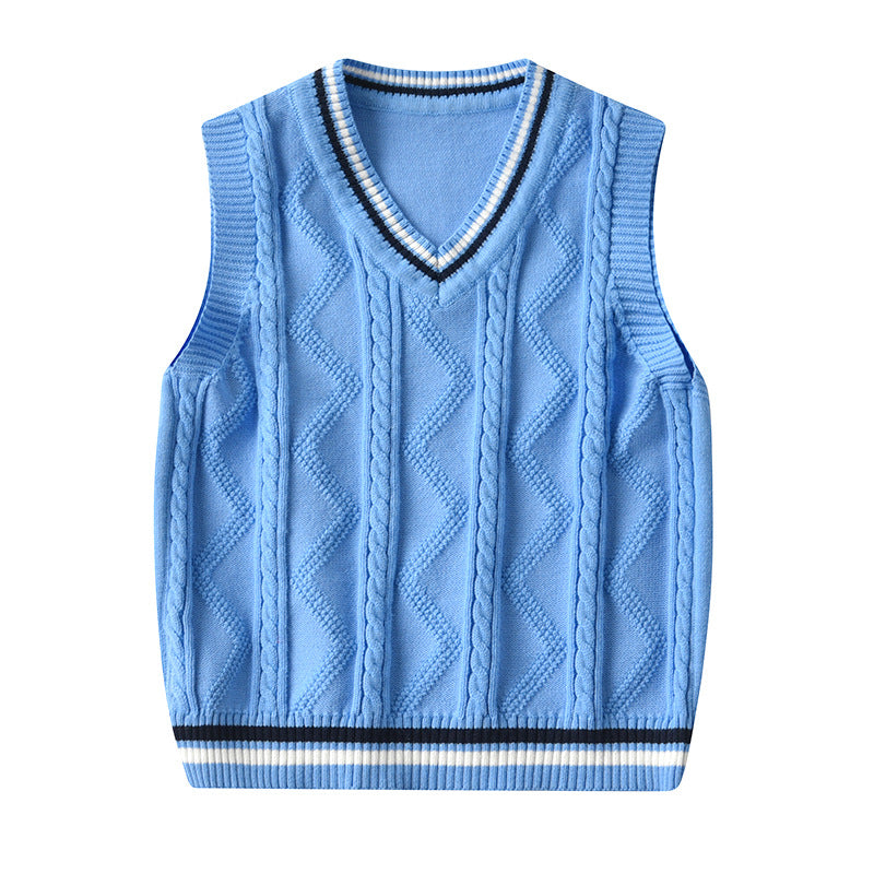Kid Baby Boy Round Neck Jacquard Knit Waistcoat Pure Cotton Sweater Vest
