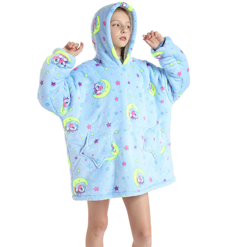 Kid Girl Flannels Blanket Hooded Home Robe Pajamas