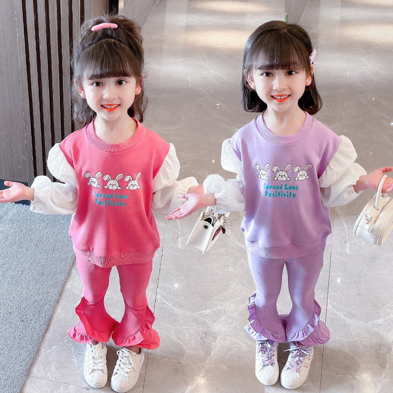 Kid Baby Girl Suit Rabbit Print Spring 2 Pcs Set