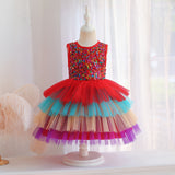 Kid Baby Girl Puffy Princess Colorful Sequins Layer Color Dresses