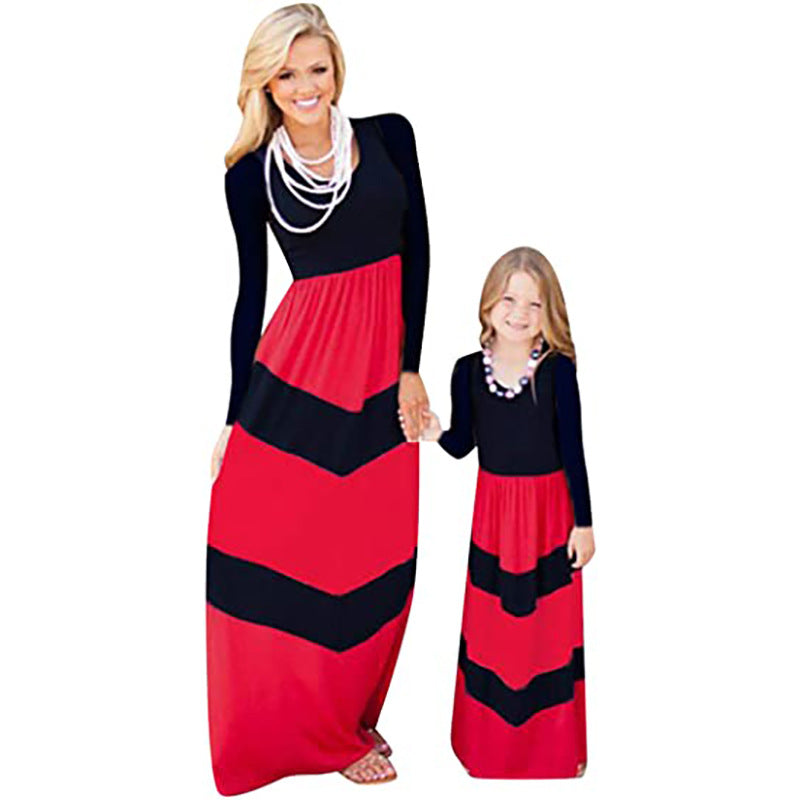 Family Matching Parent-child Stitching Stripe Sleeveless Dress