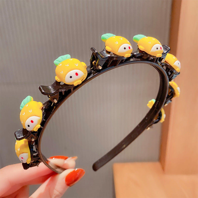 Kid Girl Braided Headband Clip Cute Cartoon Headwear