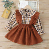 Autumn Toddler Baby Girls Sets Plaid Ruffle Tops Suspender Skirt 2pcs Sets