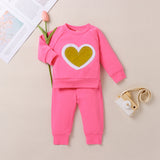 Infants Baby Girl Valentine  Pure Color Long Sleeve Love Suit 2 Pcs Set