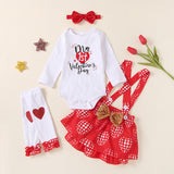 Baby Girl Valentine Party White Printed Dress 4 Pcs Sets