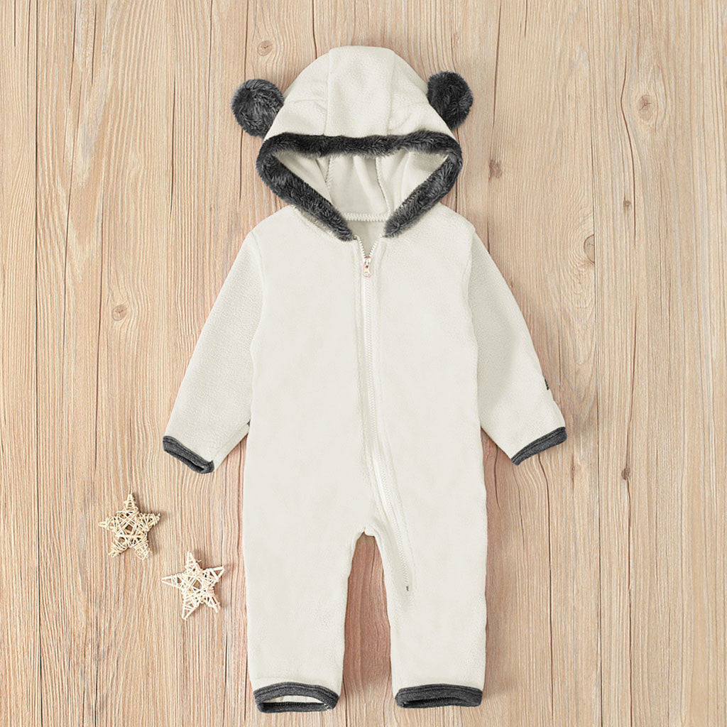 Baby Boys Girls Bear Feet Polar Fleece Hooded Foot Jumpsuits Rompers