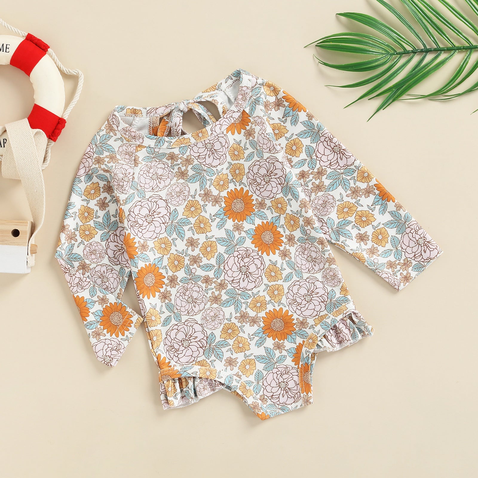 Kid Baby Girls Beach Floral Long Sleeves Swimsuit Rompers