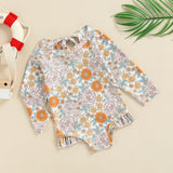 Kid Baby Girls Beach Floral Long Sleeves Swimsuit Rompers
