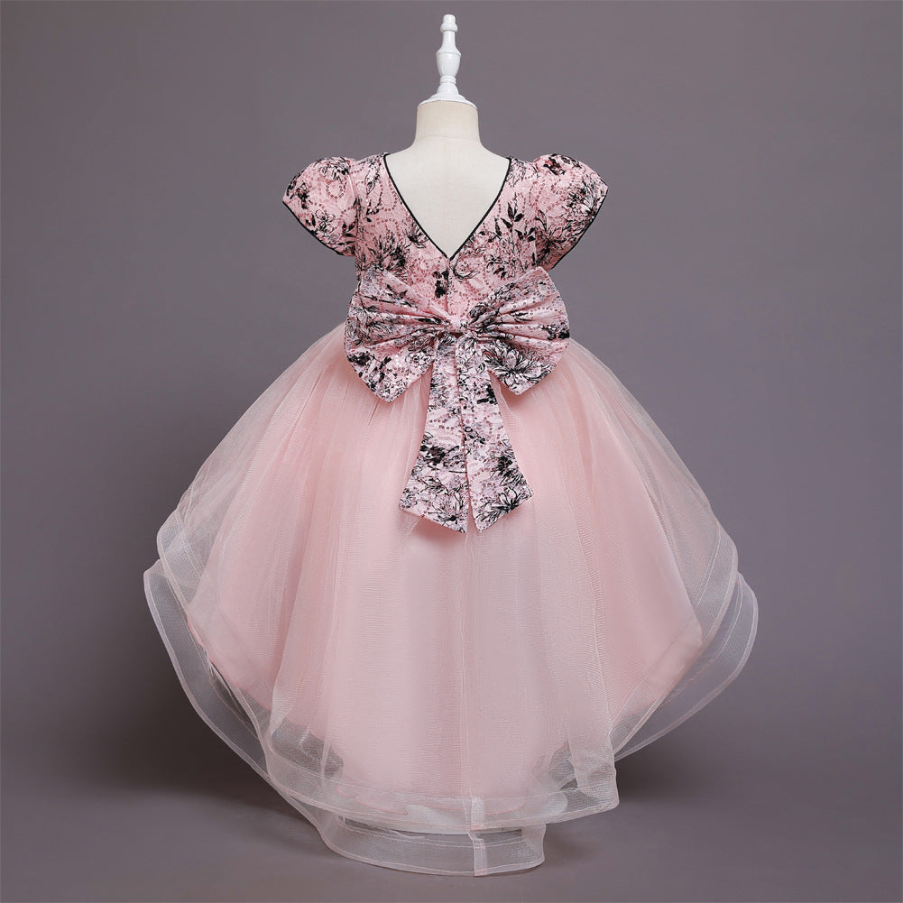 Kid Girl Princess Christmas Embroidered Trailing Show Dresses