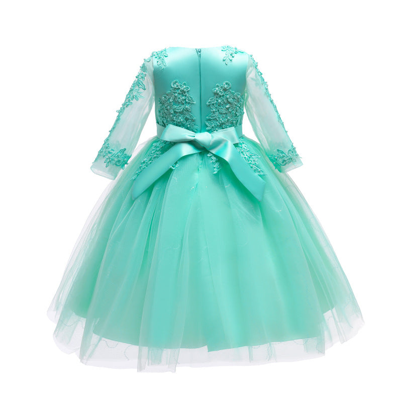 Kid Girl Wedding Pompous Gauze Princess Long Sleeve Sequin Mesh Dresses