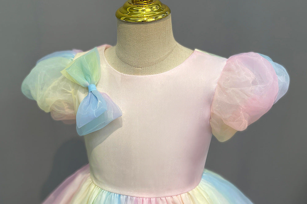 Kid Girl Dress Princess Summer Bow Bubble Sleeve Gauze Dresses