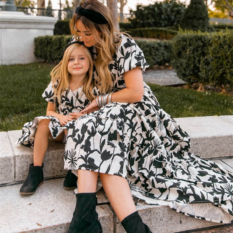 Family Matching Mother-daughter Printed Short Sleeves Dress