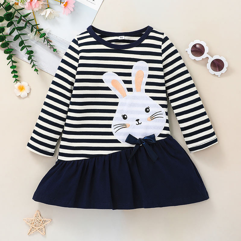 Kid Baby Girl Stripe Casual Rabbit Pattern A-line Dresses