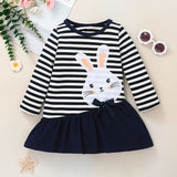 Kid Baby Girl Stripe Casual Rabbit Pattern A-line Dresses