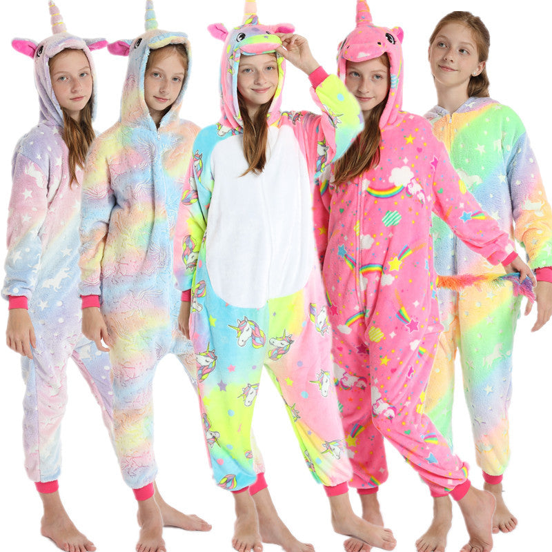 Kid Baby Girl Luminous Tianma Cartoon Animal One-piece Unicorn Pajamas
