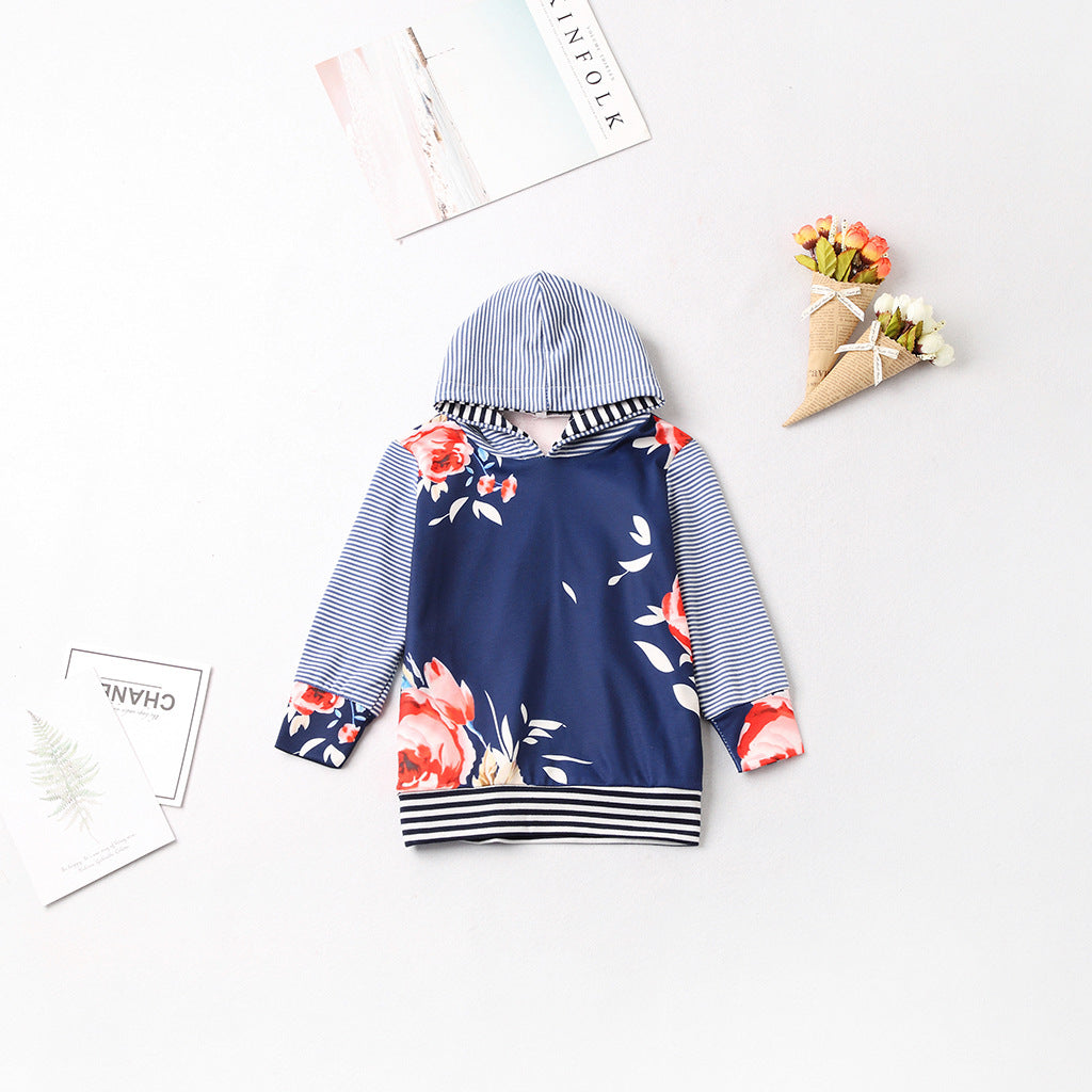 Family Matching Parent-child Stripe Stitching Hoodie Shirts Tops
