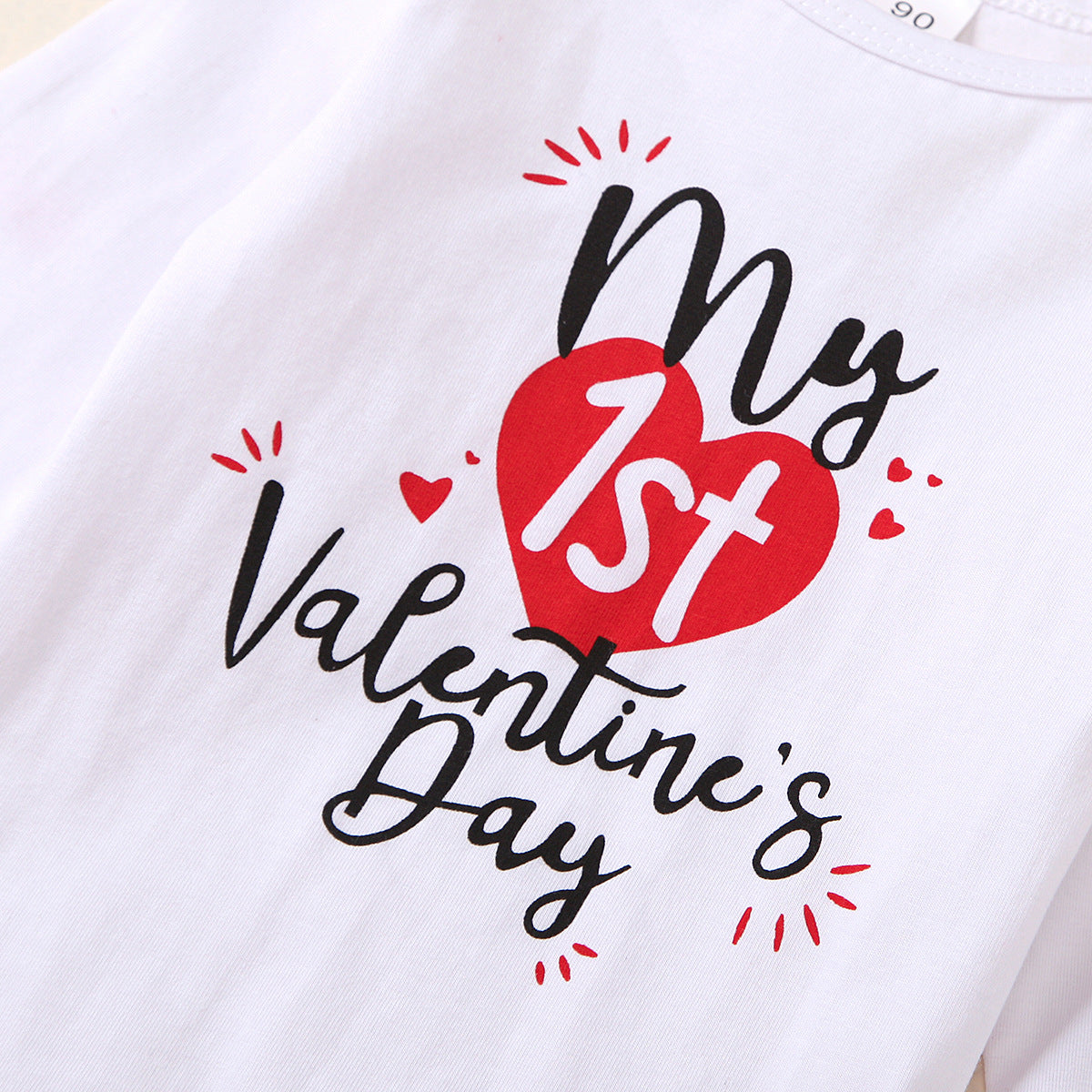 Baby Girl Valentine Party White Printed Dress 4 Pcs Sets