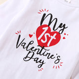 Baby Girl Valentine Party White Printed Dress 4 Pcs Sets
