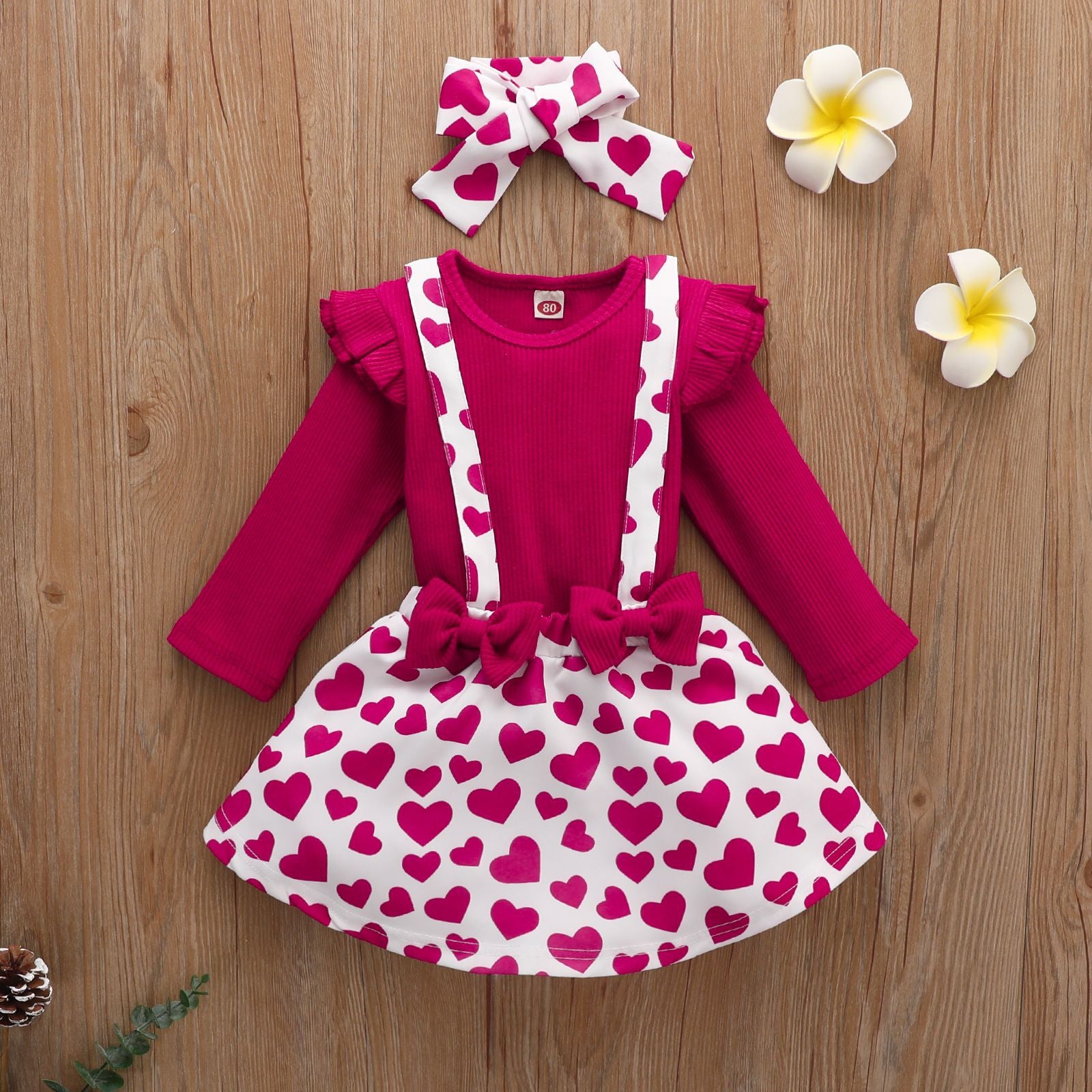 Baby Girl New Valentine's Day Love Printed Halter 3 Pcs Set
