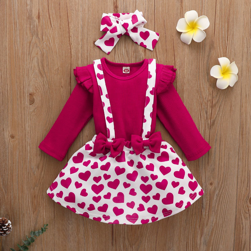 Baby Girl New Valentine's Day Love Printed Halter 3 Pcs Set