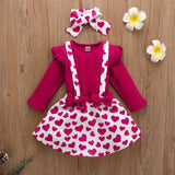 Baby Girl New Valentine's Day Love Printed Halter 3 Pcs Set