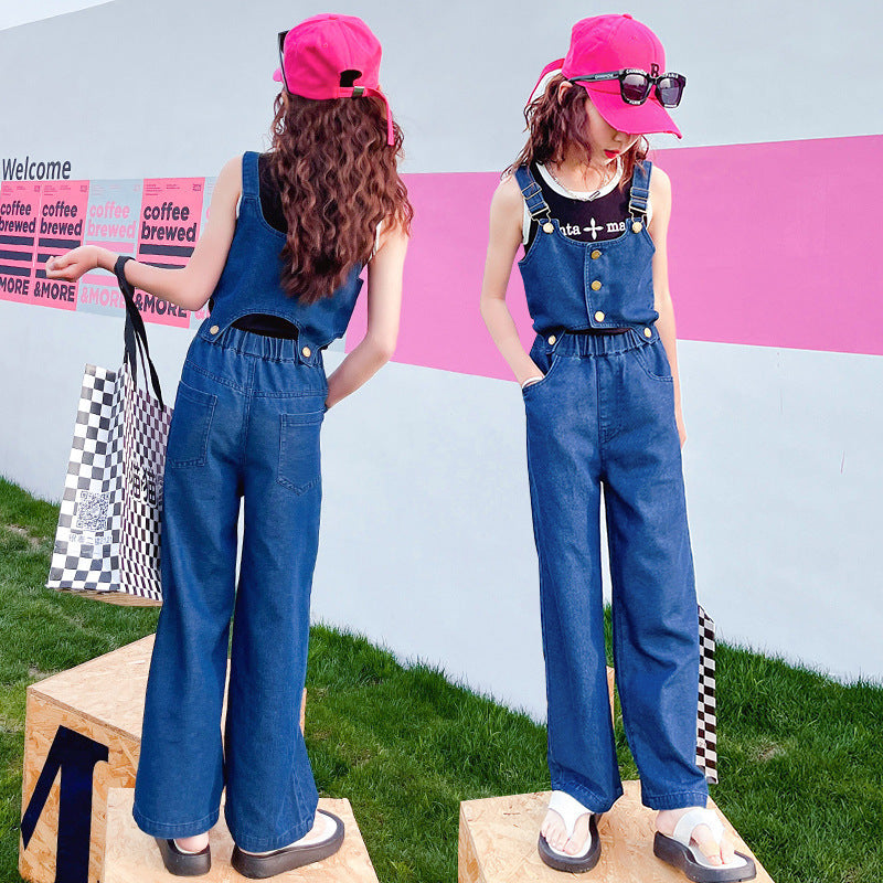 Kid Summer Girls Denim Wide Leg Causal Pants