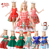 Christmas Kids Girl Cartoon Print Satin Dress